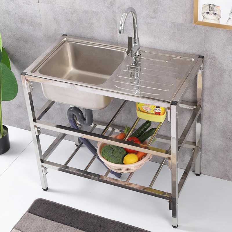 

Kitchen vegetable basin set 304 stainless steel sink countertop integrated household with worktable wash basin dishwasher