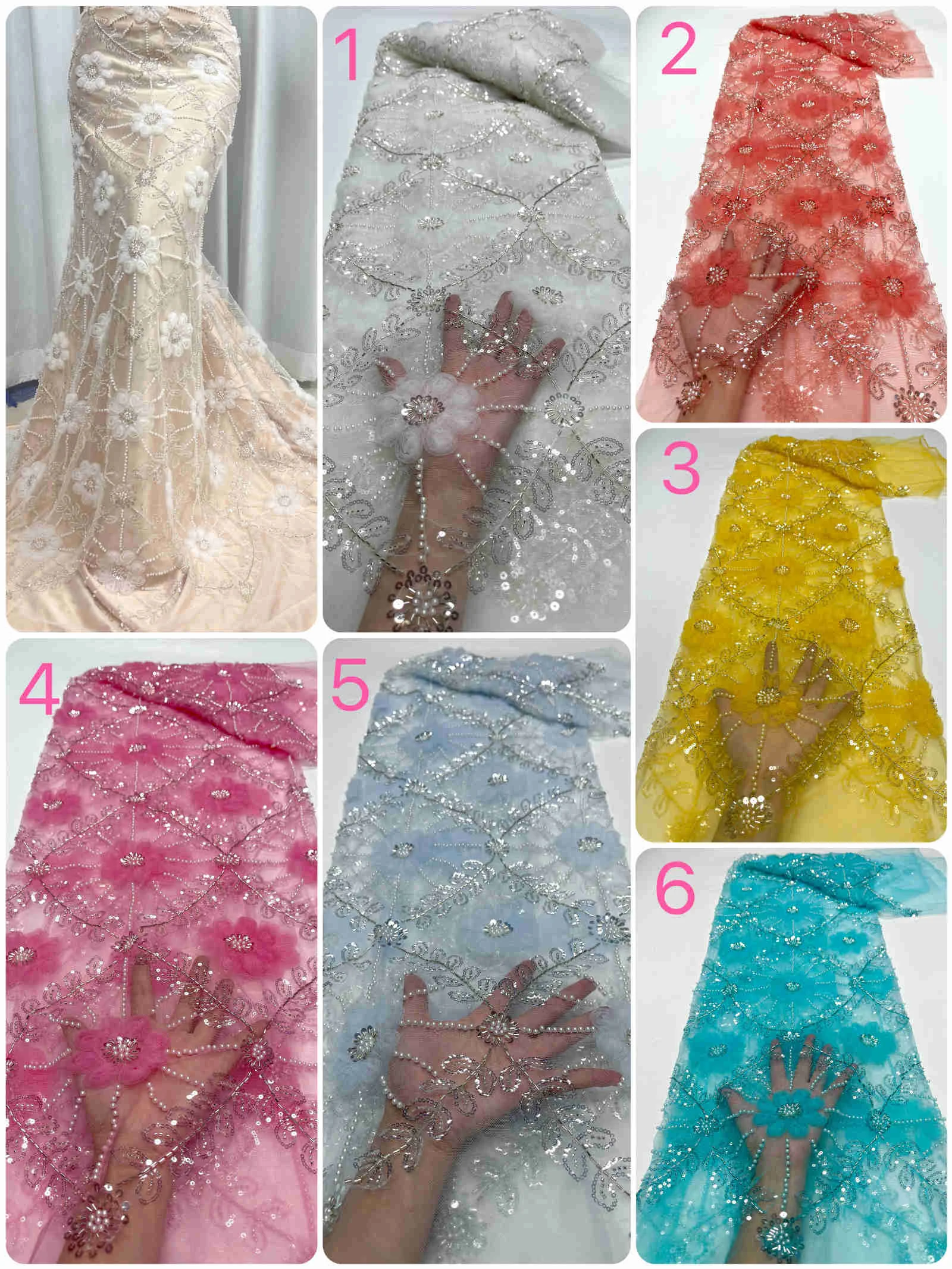 

African Sequins Lace Fabric 2024 Pink High Quality Handmade Beaded Lace Nigerian French Tulle Lace Material For Wedding Dresses