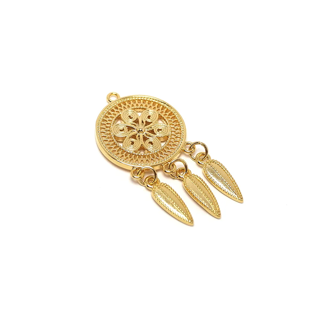 2pcs Leaf Tassel Earring Charms,24K Gold Color Plated Brass Hollow Out Round Drop,Earring Jewelry Making Supplies Pendant