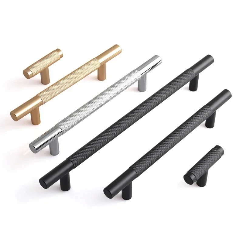 Knurled Carving Aluminum Alloy Kitchen Cabinets Handles European Style Furniture Handles Matte Black Drawers Knobs Gold Handles