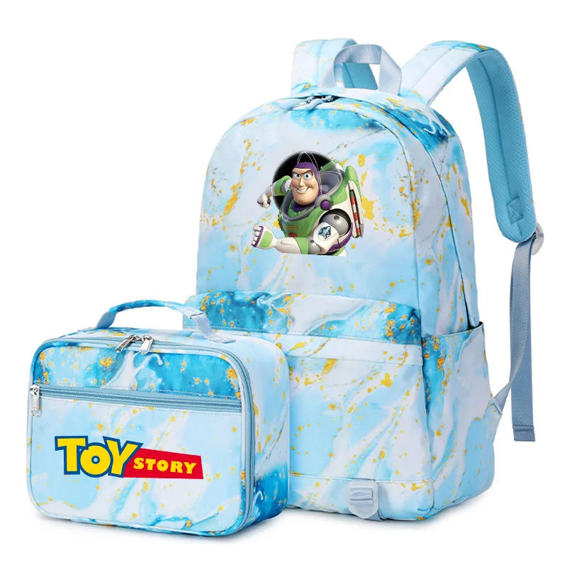 

2Pcs Disney Toy Story Buzz Boys Girls Multi Pocket Backpack with Lunch Bag Rucksack Casual School Bags for Teenagers Sets