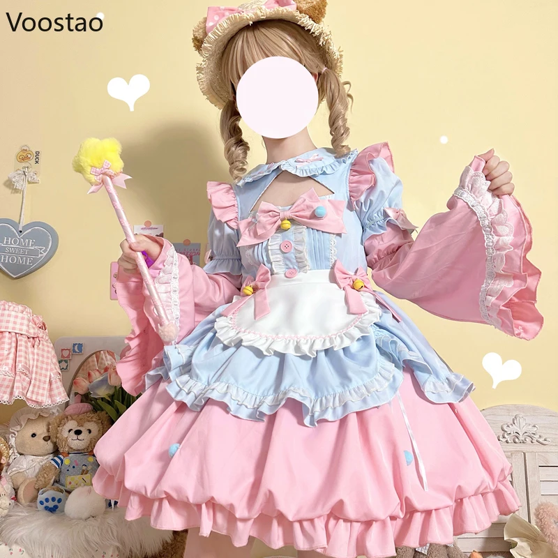 Sweet Lolita Op Dress Japanese Women Victorian Lace Little Bell Bow Oath Maid Princess Party Dresses Girls Harajuku Kawaii Dress