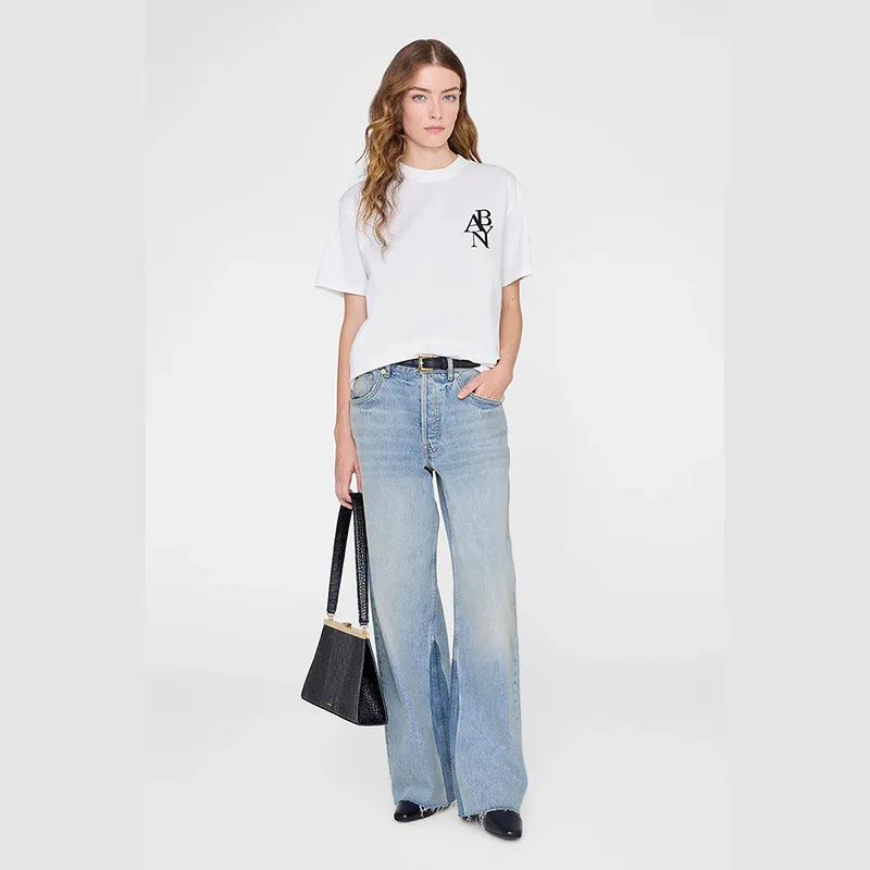 

2026 Early Spring New Letter Print Crew Neck Cotton White Loose Women's Short-sleeved T-shirt