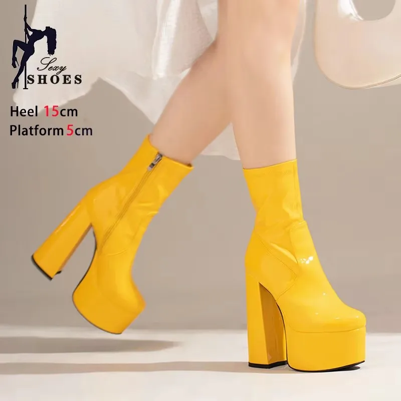 

Platform Boots For Women 2026 New Brand Chunky Heel Motorcycle Shoes 15CM Ultra High Heels Winter Shoes Female Goth Ankle Boots