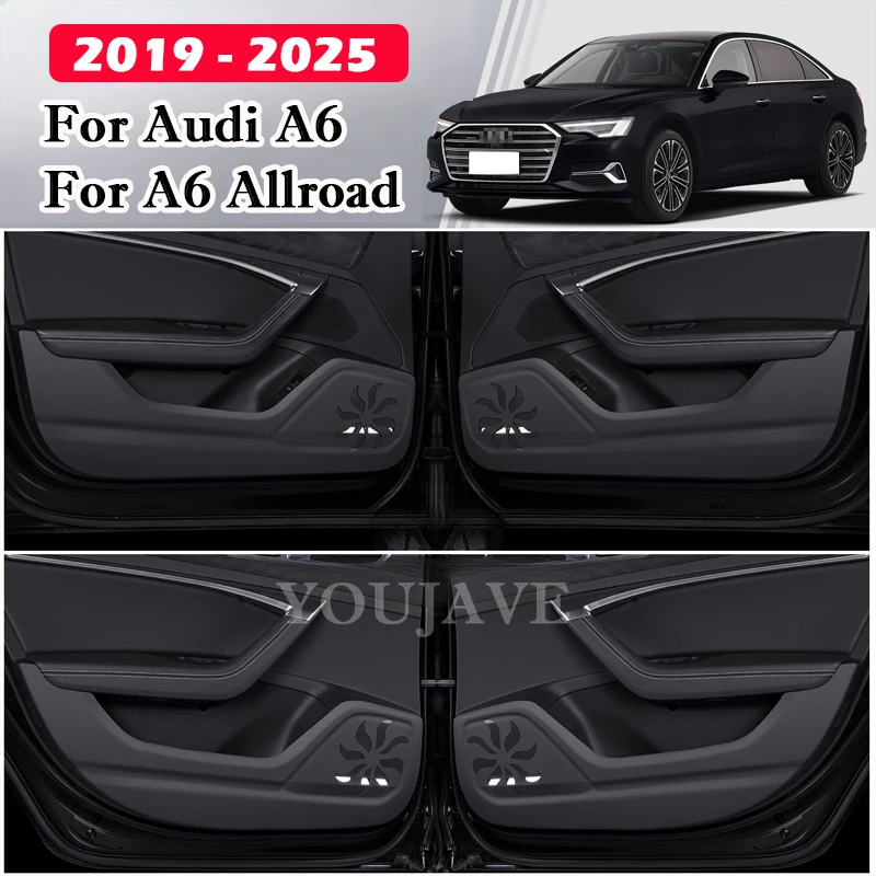 For Audi A6 allroad C8 2019-2024 2025 Car Door Anti-Kick Pad Door Edge Guard PU Leather Anti-Scratch Protector Interior Stickers