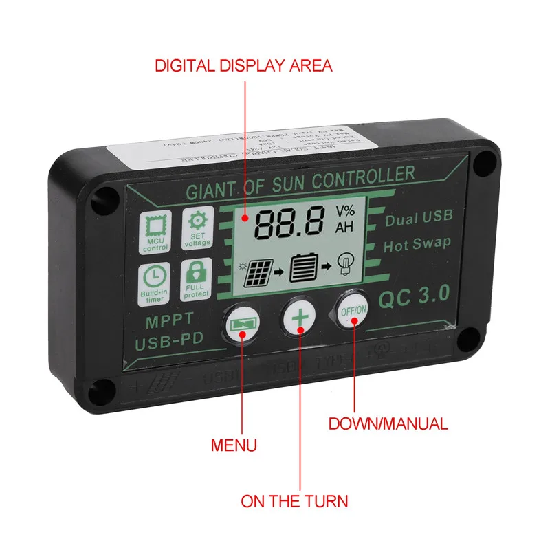 10/20/30/40/50/60/70/80/90/100A MPPT Solar Charge Controller 12V/24V Dual USB Auto Display Solar Panel Regulator Controller