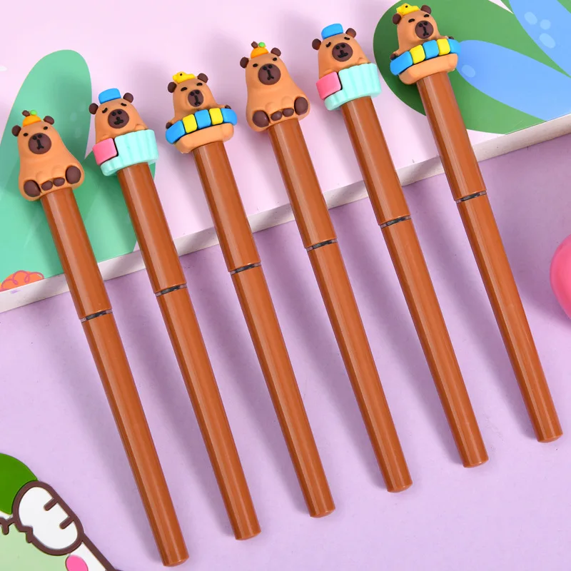 12 Wholesale cute kapibara neutral pen cartoon exchangeable core creative student stationery office supplies