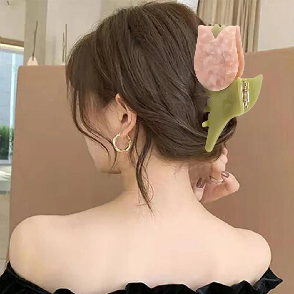 

Personalized Acetic Acid Flower Hair Claw Ponytail Holder Barrettes Women Hair Clip Tulip Acetate Shark Clip For Women