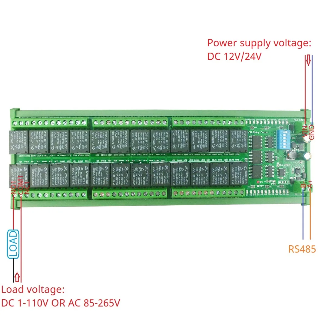 

24-канальный релейный модуль RS485 Uart Modbus PLC IO Board N4DOJ24 ВКЛ/ВЫКЛ с мгновенной задержкой 12 В 24 В для двигателя LED Smart Home Diy