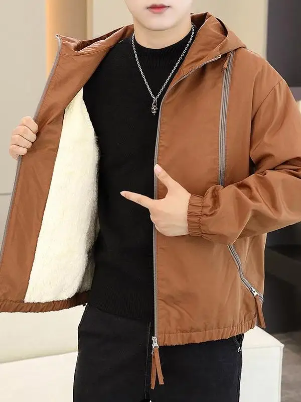 

Мужская утепленная куртка на флисовой подкладке, осенне-зимняя, в корейском стиле, молодежная, теплая, хлопковая верхняя одежда, универсальное роскошное пальто для подростков