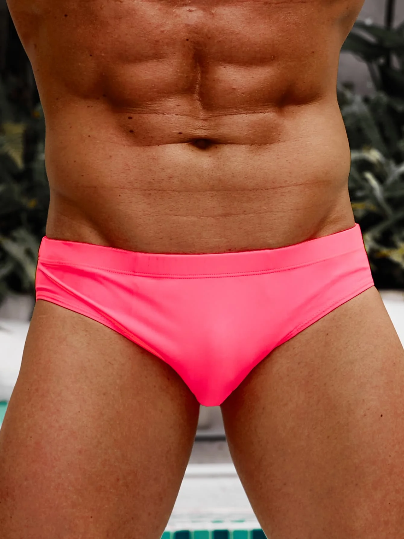 

Mens Solid Neon Pink Racer Swim Brief For Beach Pool Vacation