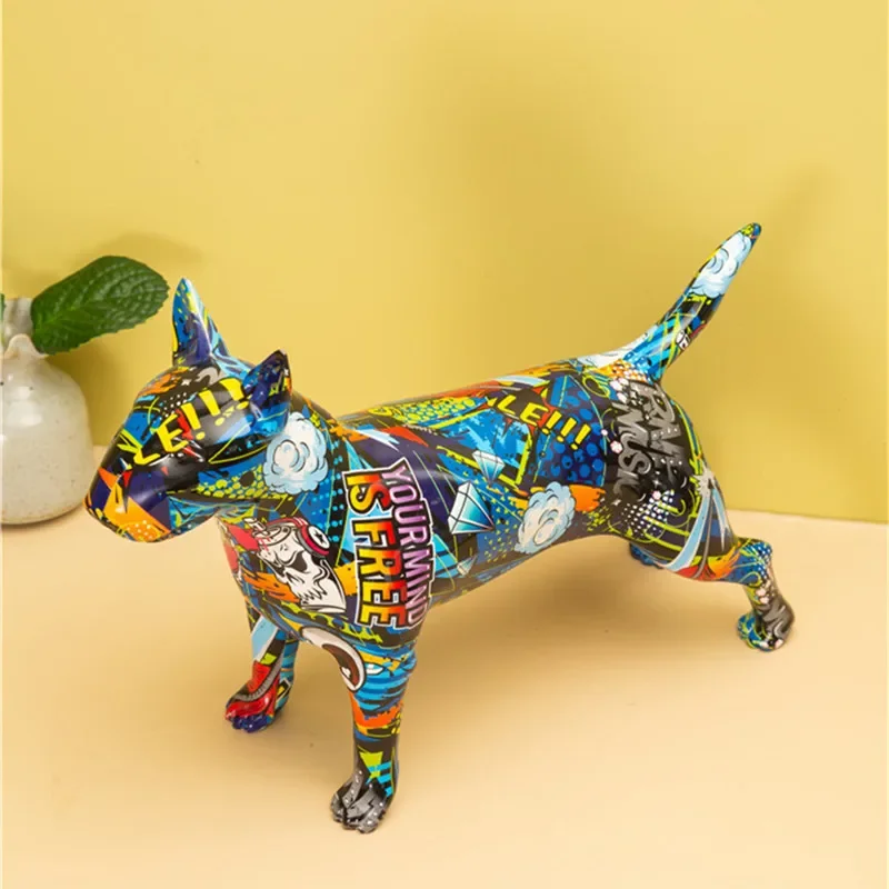 Creative Graffiti Bullterrier Color Solid Realistic Entrance Painted Simple Entrance Wine Cabinet Office Decor Resin Crafts