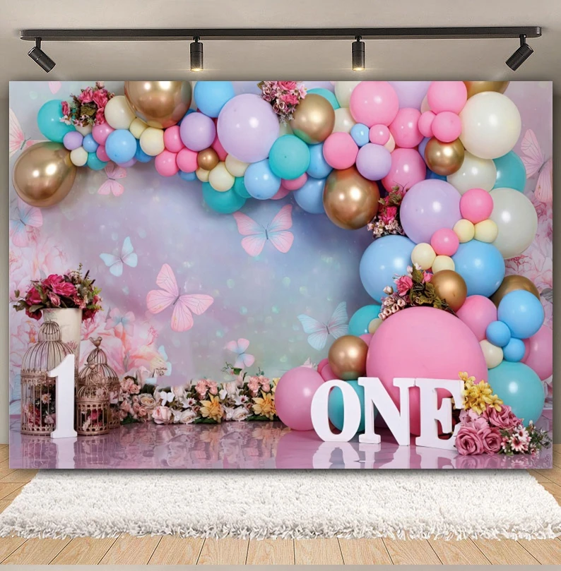Newborn Baby 1st Birthday Photography Backdrop Balloons Tent Bear Cake Smash Kids Birthday Party Baby Portrait Background Props