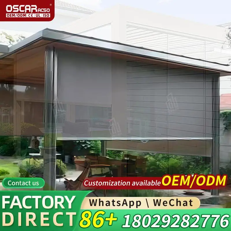 Smart Aluminum Pergola Gazebo with Hardtop for All Season Outdoor Kitchen Backyard Party Rolling Blind