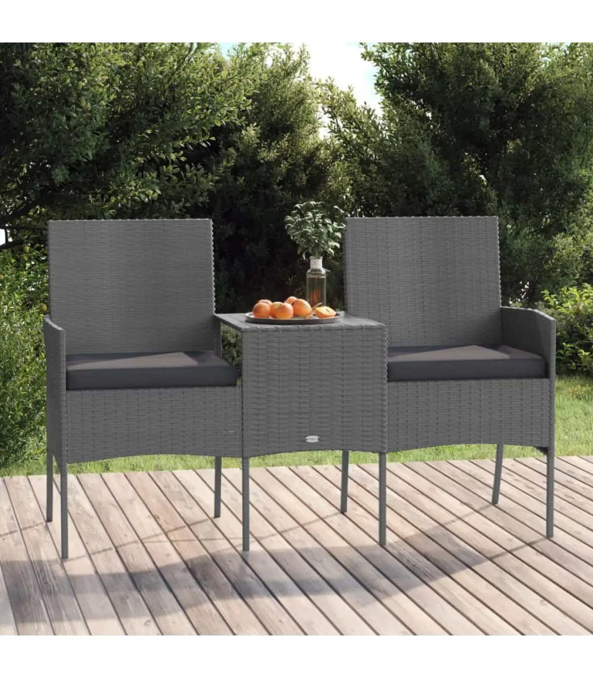 Outdoor sofas 2 seater garden sofa with synthetic anthracite rattan table