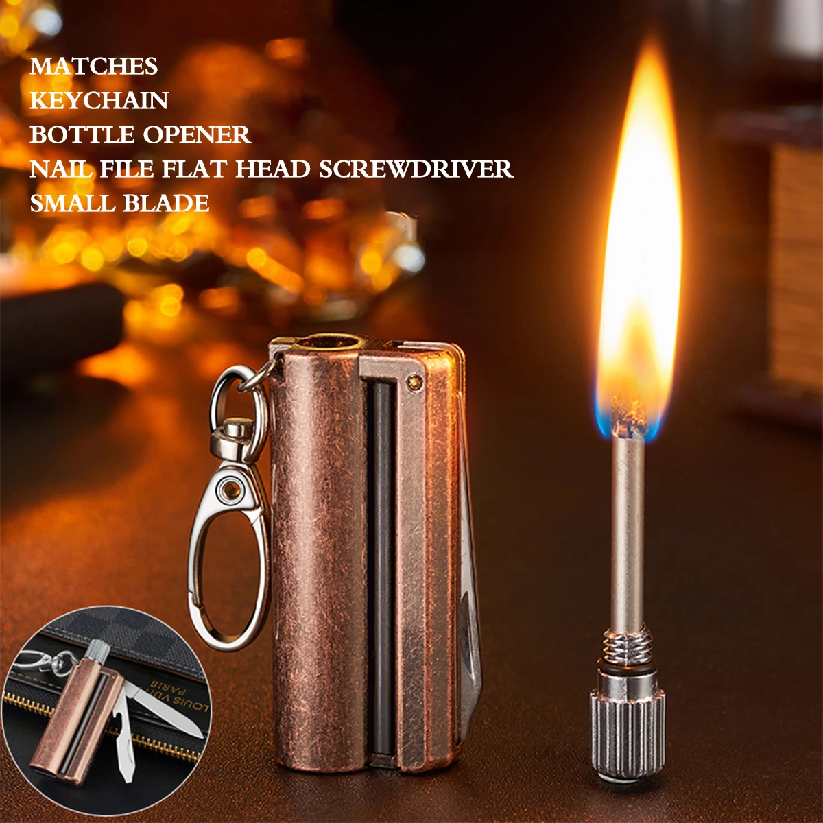 ولاعة طراز قنبلة يدوية قلادة رصاصة معدنية متعددة الوظائف يمكن استخدامها عشرات الآلاف من المرات أعواد ثقاب مقاومة للرياح ومقاومة للماء