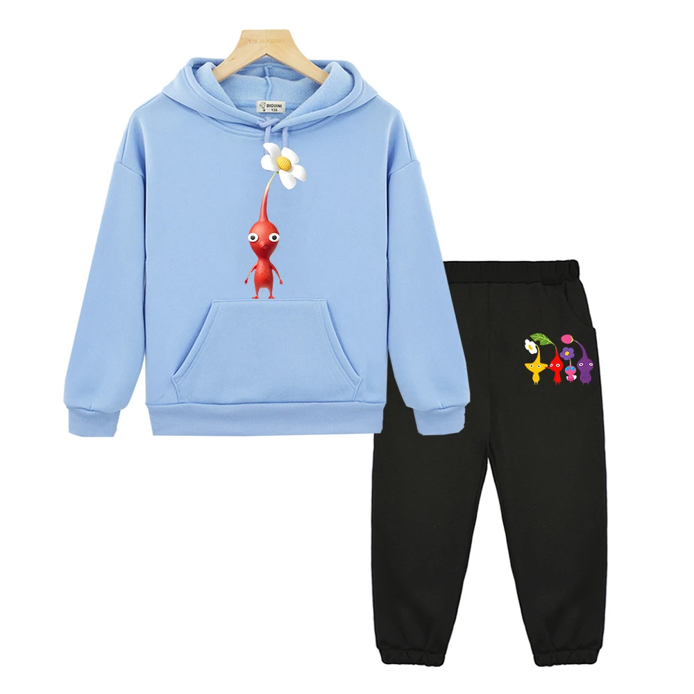 

Pikmin Print Hooded Sets 2PS Top+ Pants girls boys anime hoodie Fleece sweatshirt pullover Autumn Hoodies kids boutique clothes