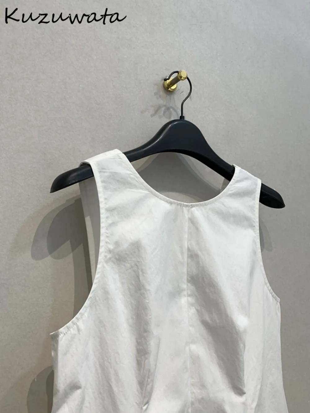 Kuzuwata New Backless Collarless Sleeveless Blusas Loose All-match Patchwork Pullover Tops Japan Casual Simple Moda Straps Shirt