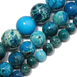 4 6 8mm Dark Lake Blue Sea Sediment Imperial Jasper Natural Stone Round Spacer Loose Bead For Jewelry Making DIY Bracelets