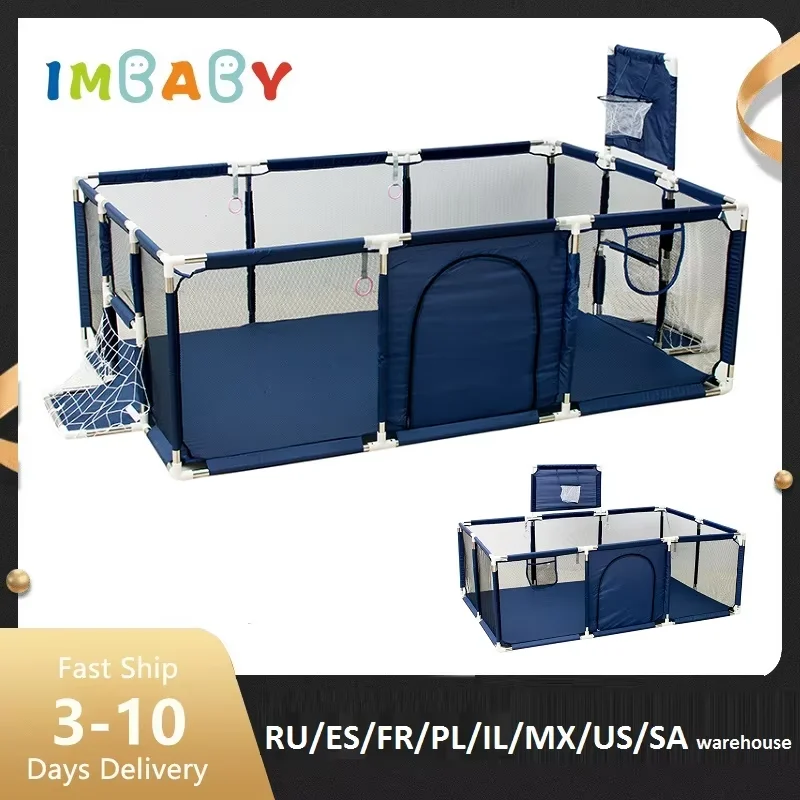 Imbaby cercadinho para bebês com estrutura de basquete corralito para bebês, playground interno multifuncional para crianças