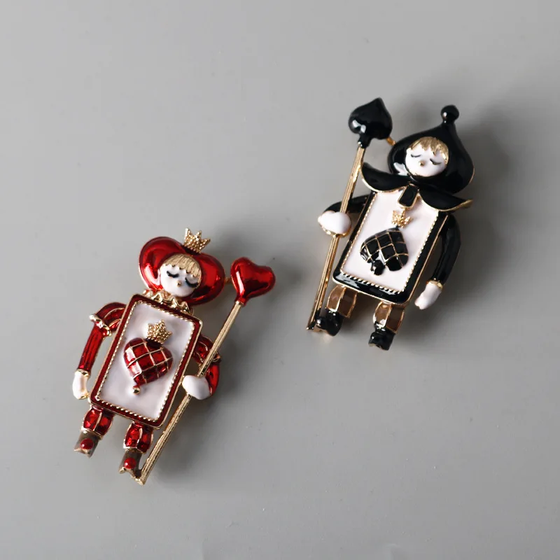 크리에이티브 포커 카드 킹 퀸 솔저 에나멜 브로치 핀, 중세 세기 기사 모양 코스프레 쥬얼리, 트렌디 합금 금속 장식