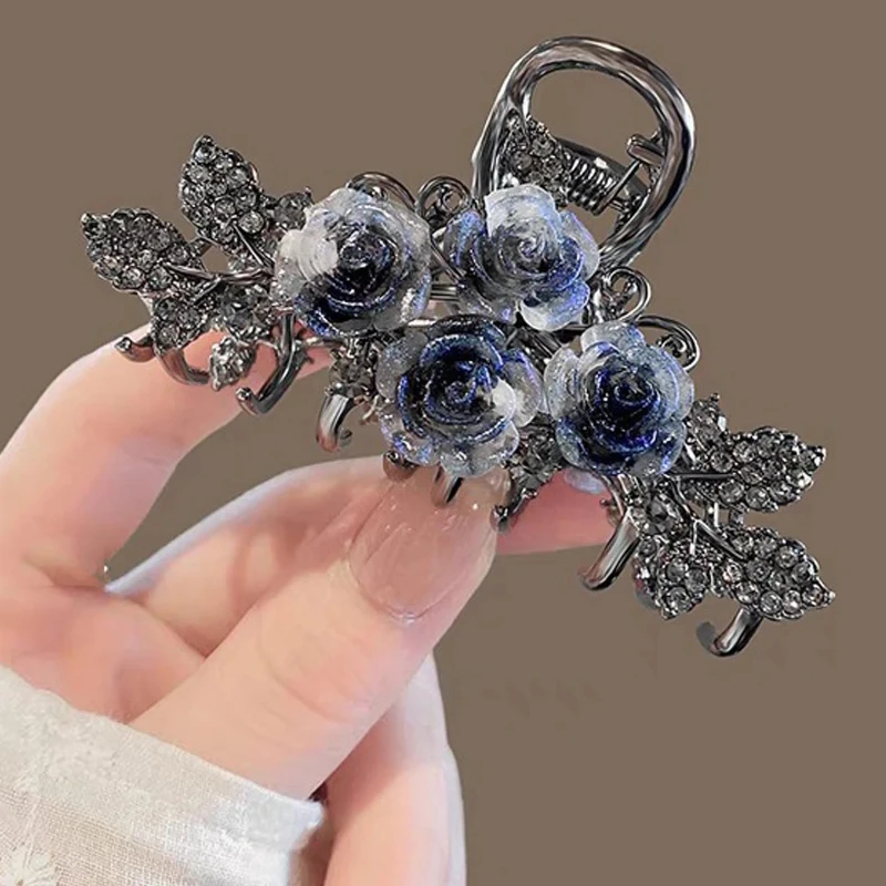 1 horquilla de Camelia de Metal Retro, elegante horquilla femenina Updo, tocado con Clip de tiburón, horquilla y horquilla elegante