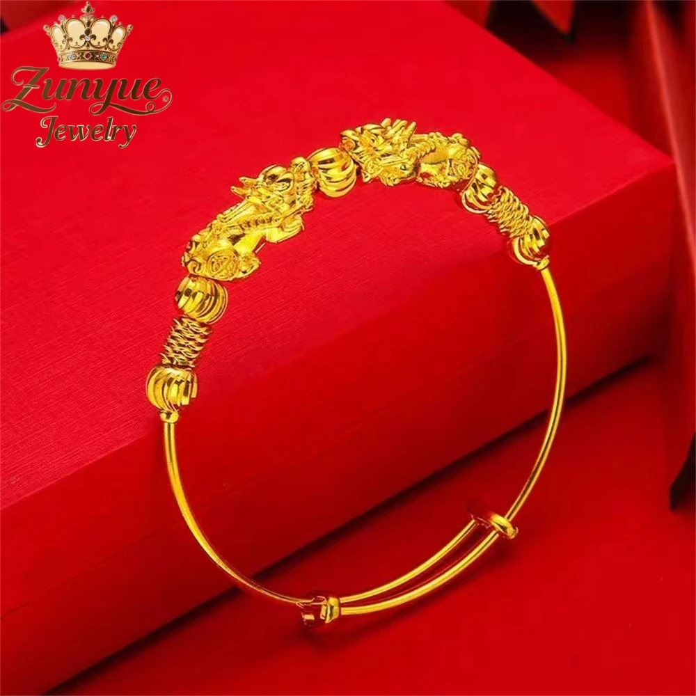 

Sand Gold Double Pi Xiu Coin Bracelet Luxury Quality Jewelry Best Selling Handicraft Fashion Jewelry Exquisite Charms Popular