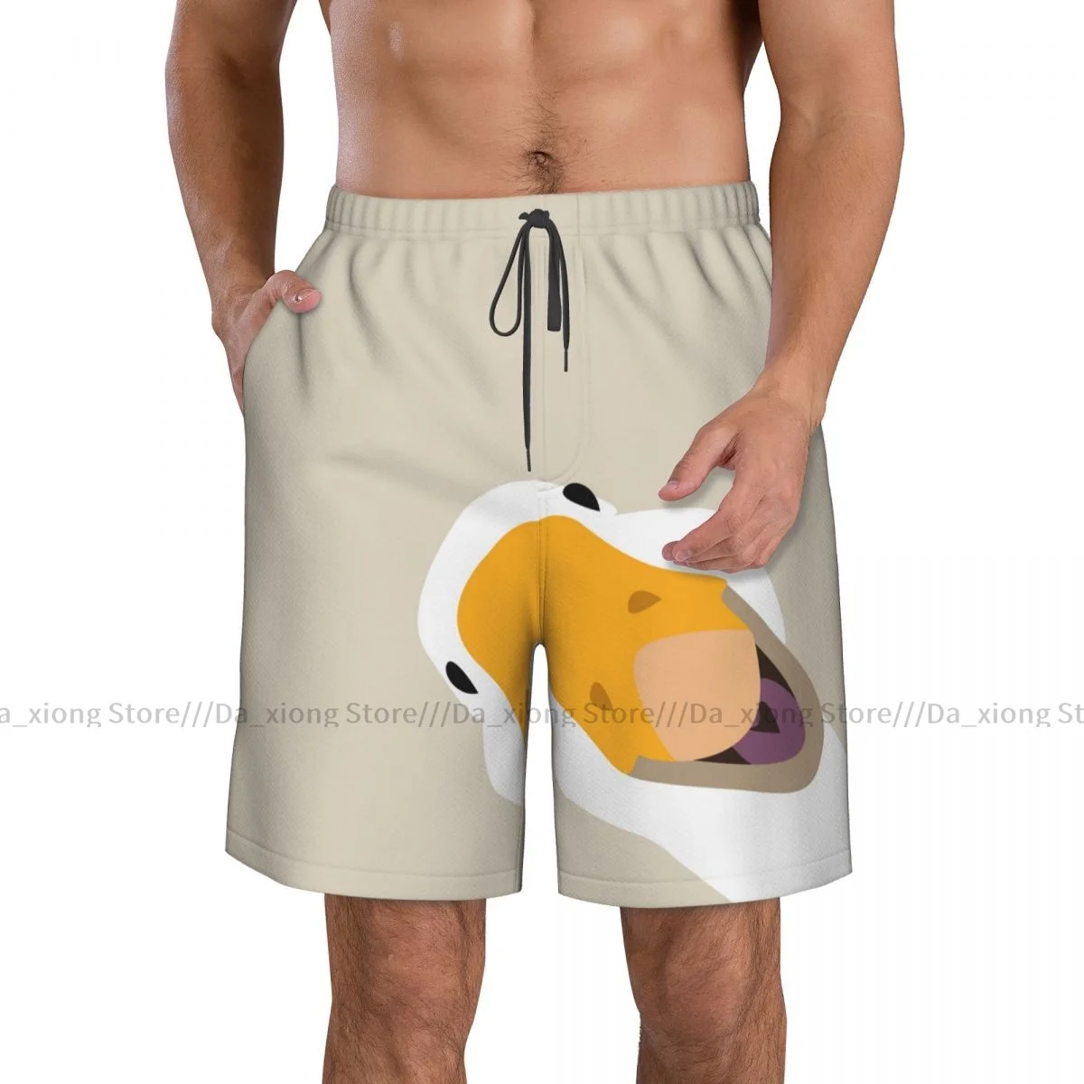 Men's Beach Short Swim Shorts Funny Goose Face Surfing Sport Board Shorts Swimwear