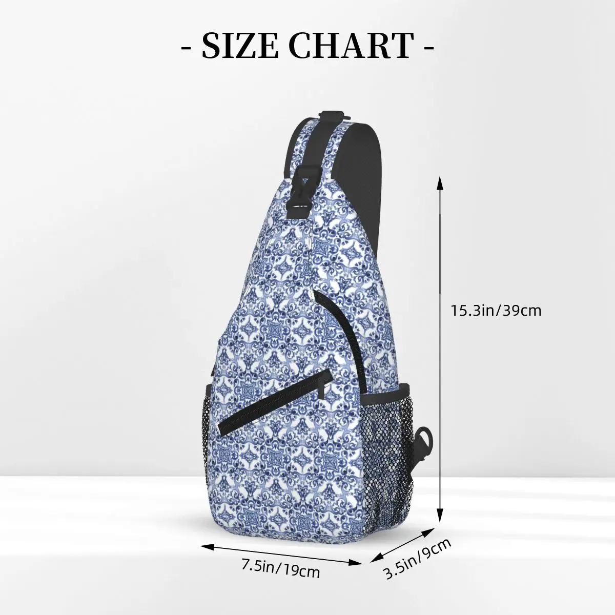 Azul ornamentado floral mediterrâneo siciliano telha saco de peito dos homens estilingue crossbody mochila saco de peito caminhadas daypack bolsa de ombro