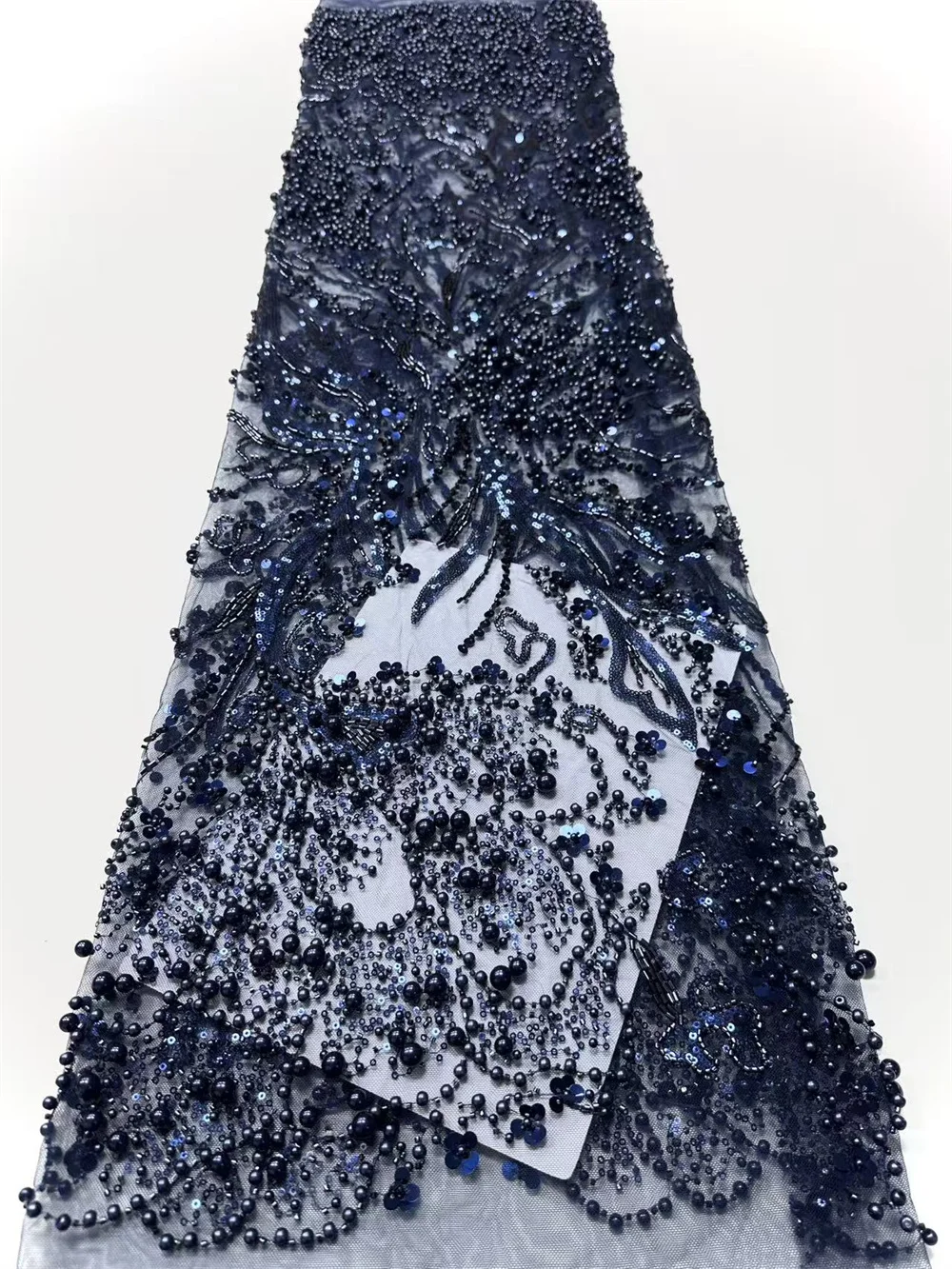 White Lace Fabric 2025 High Quality Luxury Handmade Beaded Lace Fabric Sequin Embroidery Tulle Lace For Wedding Dress 5y A1186-1