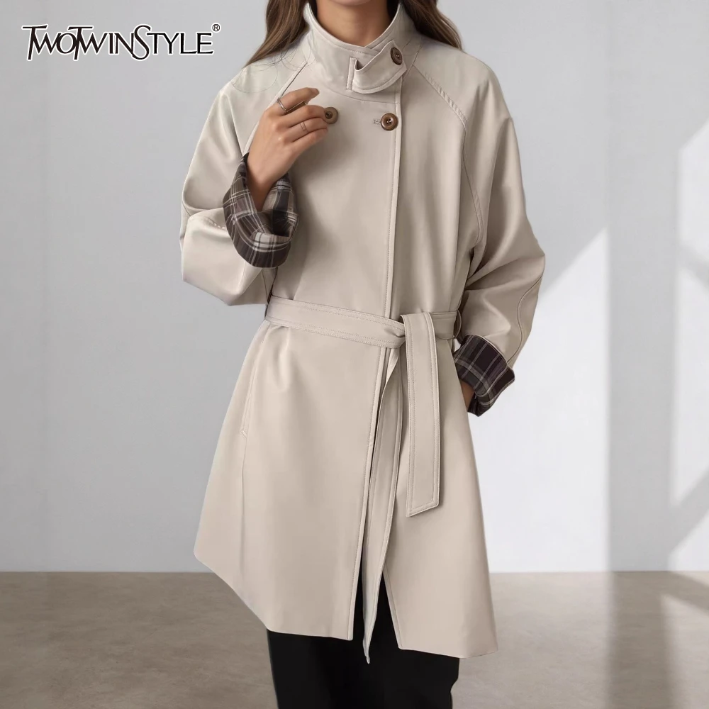 

TWOTWINSTYLE однотонная свободная куртка со сращенными поясами, женская водолазка с длинным рукавом, темпераментные шикарные женские куртки, летняя мода, новинка
