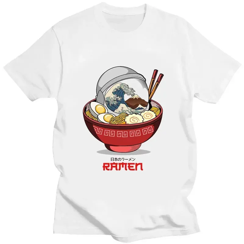 Men Summer Casual Short Sleeve T Shirt Unisex Streetwear Tee Unique Top Japanese Ukiyoe Astronaut Space Ramen Funny Anime Tshirt