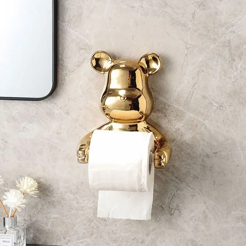 Imagem -03 - Suporte de Papel de Rolo de Urso wc Doméstico Toalha de Rosto Caixa de Tecido de Parede de Suspensão Armazenamento à Prova d Água Luxo