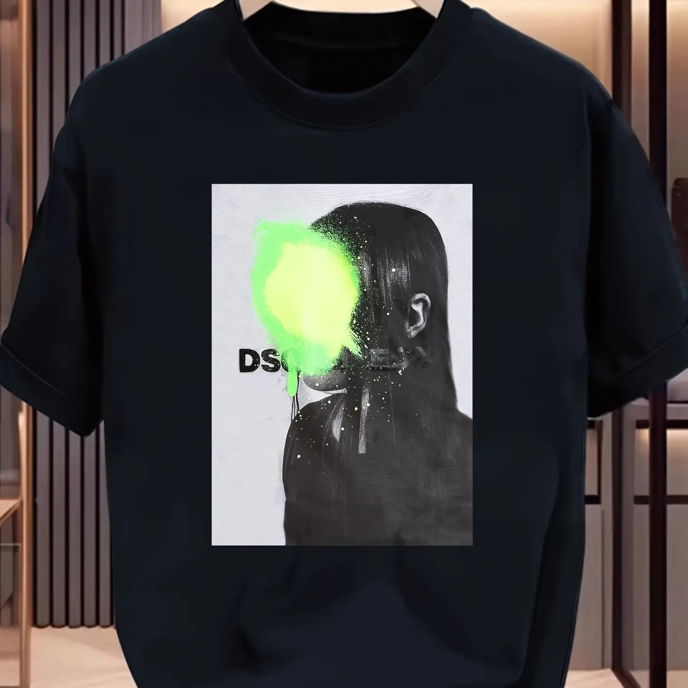 Men'S Fluorescent Stylized Silhouette Print T-Shirt 100% Summer Short Sleeve DS Logo Casual Streetwear Essential