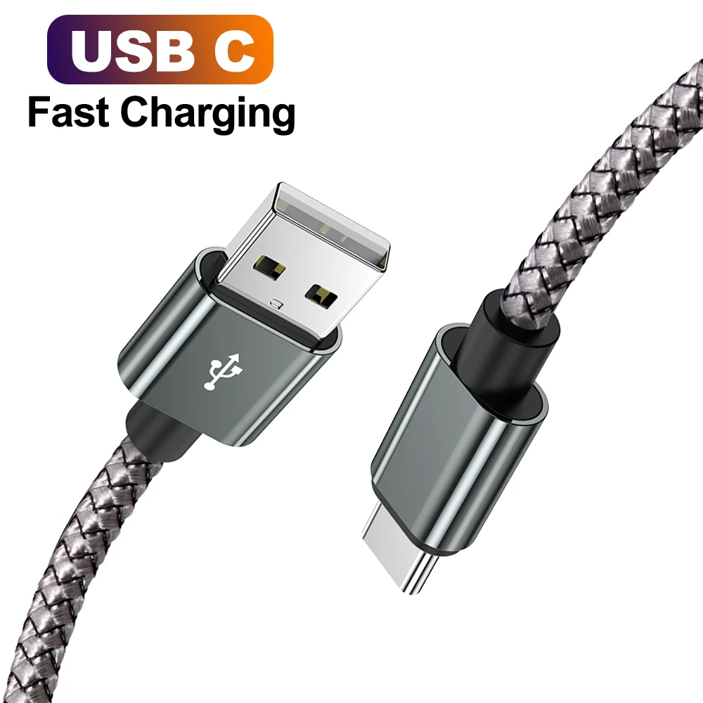 USB A to Type C Зарядный кабель 3A Быстрое зарядное устройство Нейлоновый кабель для передачи данных 1M 2M 3M Для Iphone Android Huawei Samsung TypeC Зарядное устройство