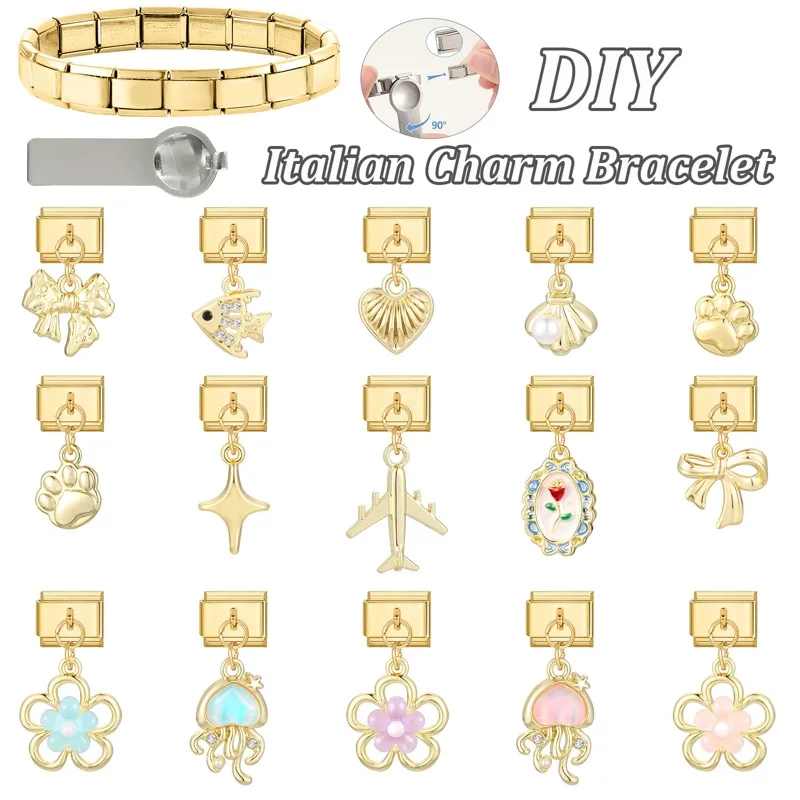 نجمة الكرز ذيل السمكة القمر القط باو قنديل البحر قلادة الإيطالية سحر ربط الفولاذ المقاوم للصدأ صالح 9 مللي متر سوار المرأة DIY بها بنفسك صنع المجوهرات #6