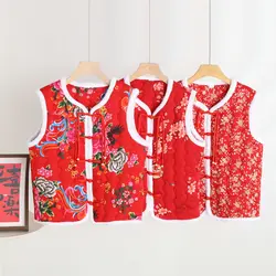 Plus size Chinese Style Knot button Cotton-padded Vest Northeast Big Flower sleeveless parkas Old-fashioned peony tang Vests