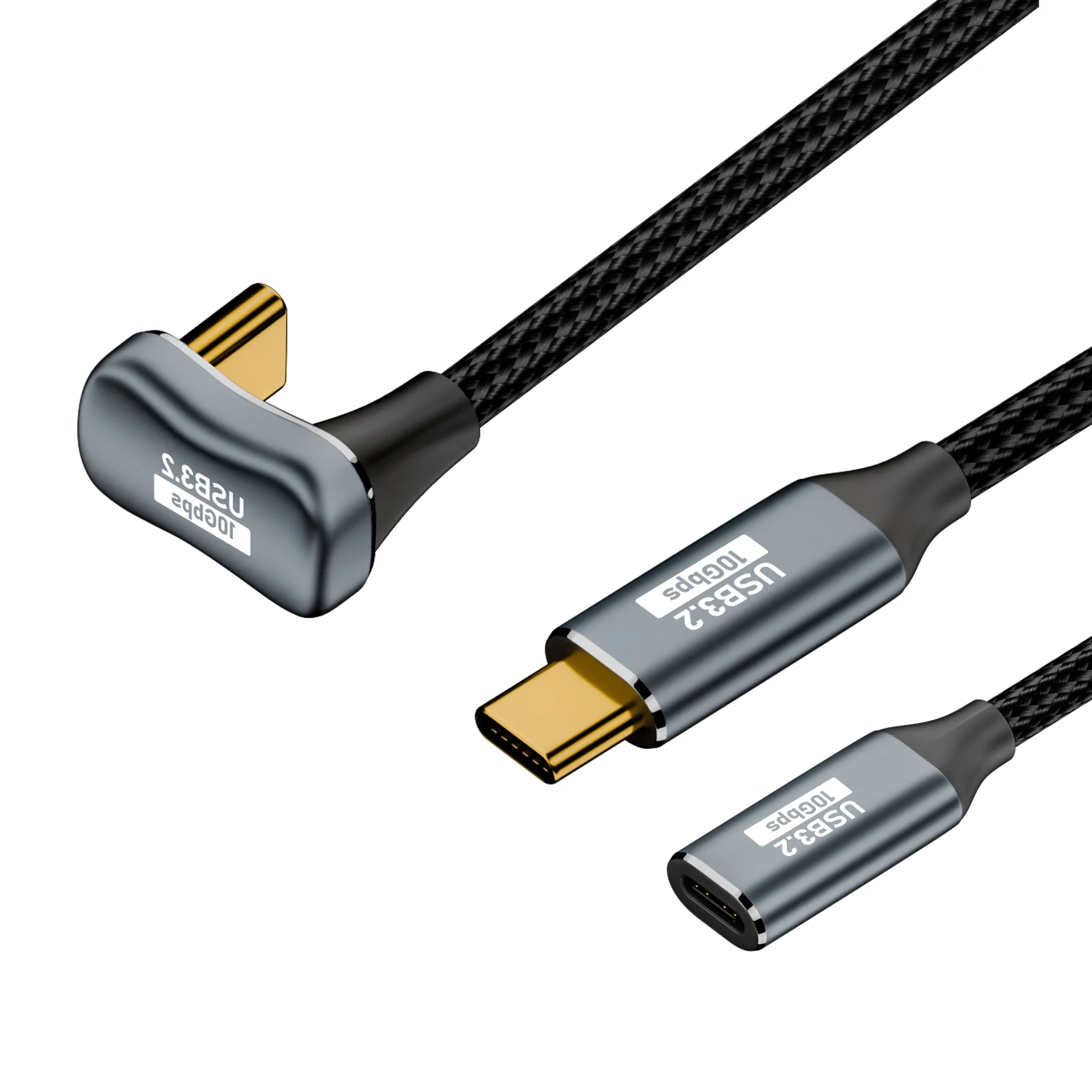Cabo USB-C de Extensão Tipo C Macho-Fêmea com Design em U, USB 3.2 Gen2, Carregamento Rápido PD 100W, Cabo de Alimentação USB-C para Macbook e Laptop