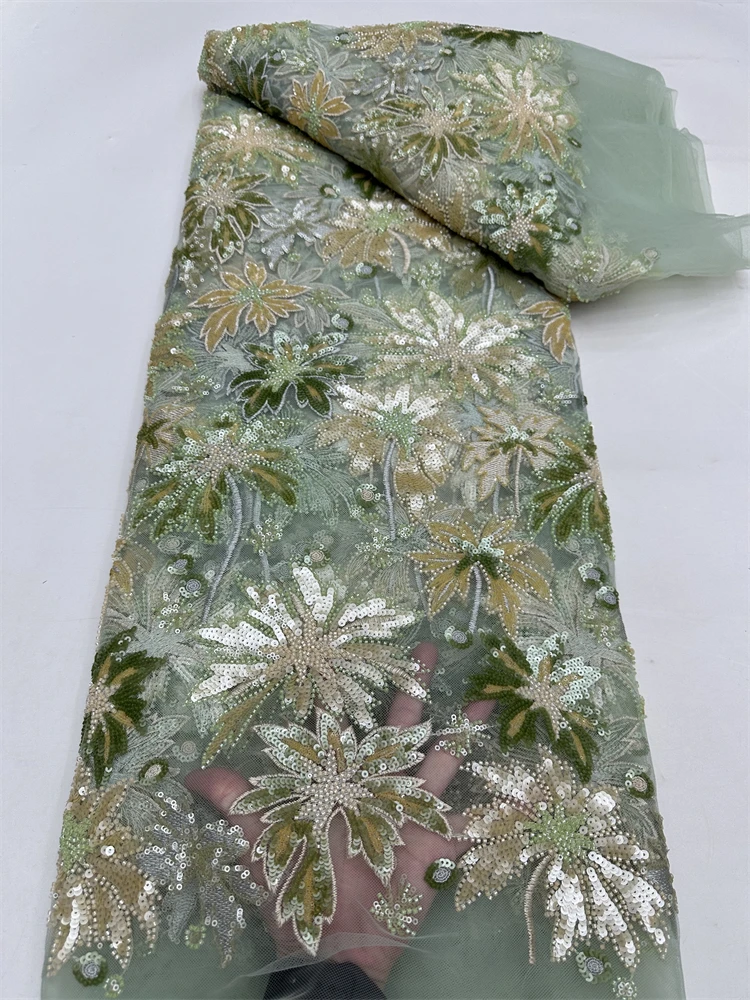 Новинка 2025 года, кружевная ткань с блестками для вечерних платьев, новейшая французская кружевная ткань с бисером, высококачественная африканская кружевная ткань