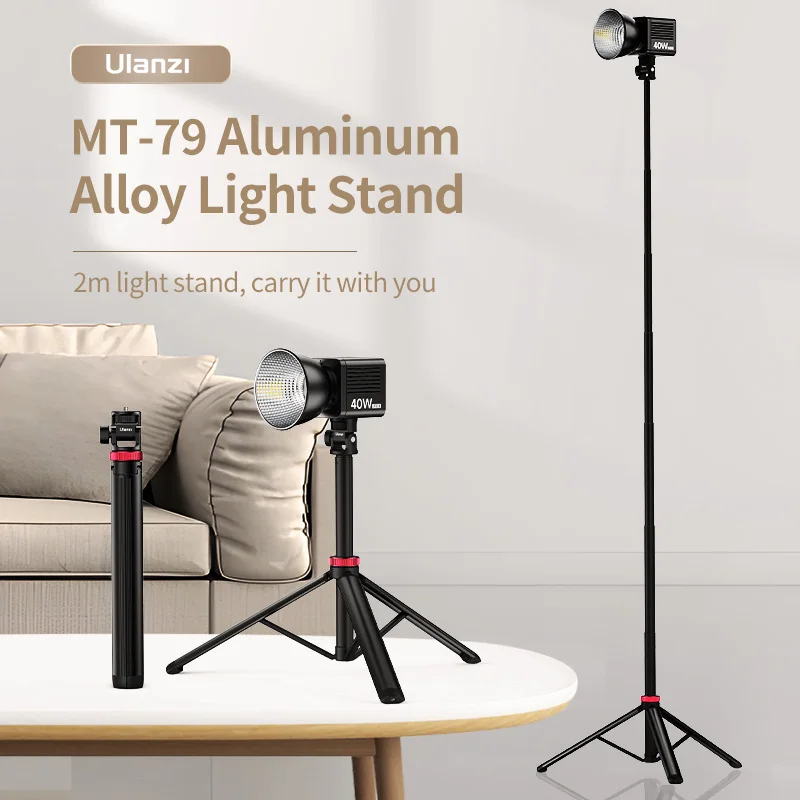 Ulanzi MT-79 Supporto per luce in lega di alluminio Treppiede portatile con supporto per luce da 2 m per fotocamera Smartphone Luce di riempimento Treppiede regolabile