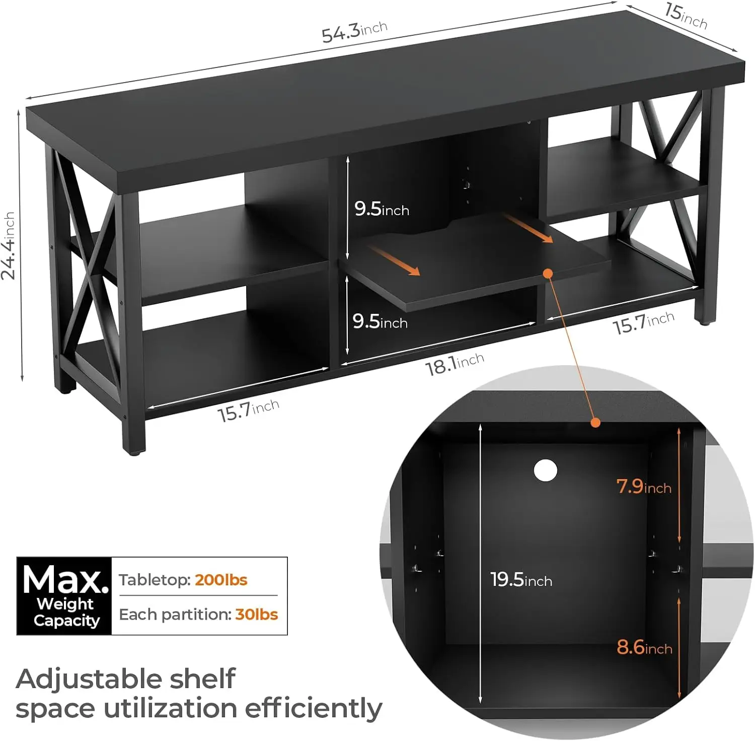 GreenForest TV Stand for TV up to 65 inches, Entertainment Center with 6 Storage Cabinet for Living Room, 55 inch Farmhouse Tele