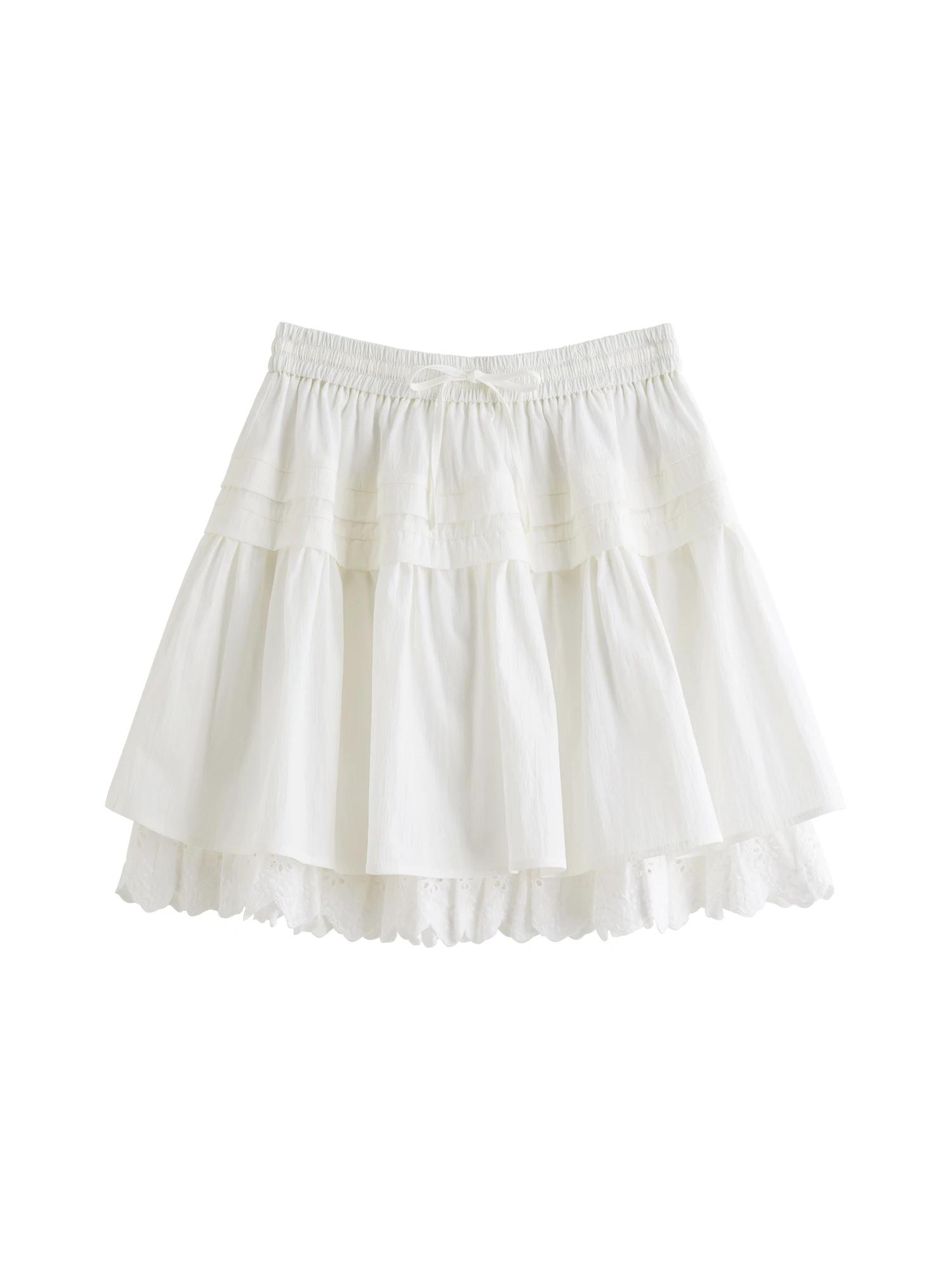 ZIQIAO 2025 ฤดูร้อน Petite ฉัตร A-Line กระโปรง - Artisan Lace Insets & เอวสูงสําหรับ Youthful Chic 25ZQ92335