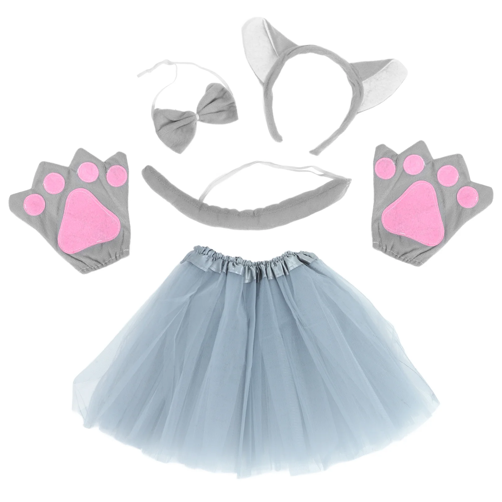 

5pcs in 1 Set Creative Animal Big Wolf Cosplay Costume Headband Bow Tie Paws Gloves Tail Mesh Skirt Set Kids Performance Stage H