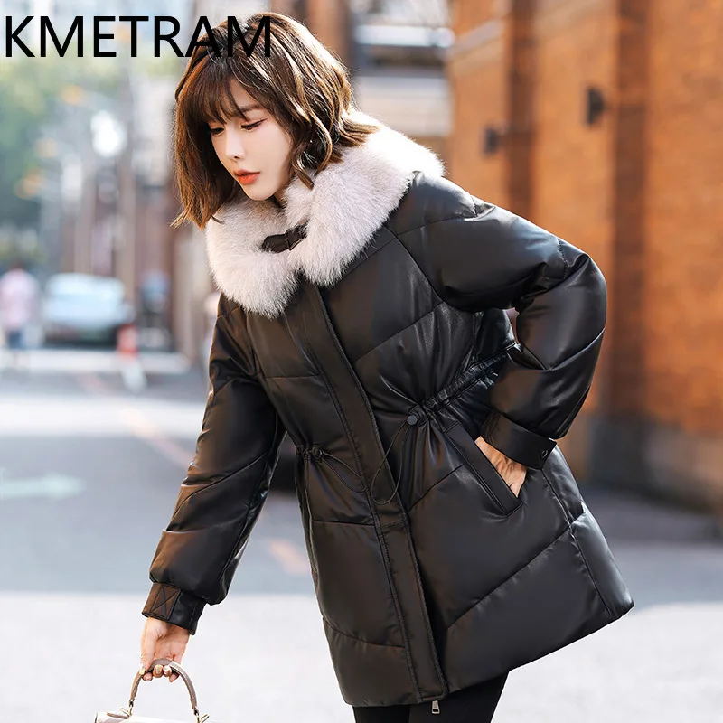 KMETRAM Genuine Sheepskin Down Jackets Women Fox Fur Collar Coat Fashion Winter Warm Puffer Jacket 2026 Woman Clothing пуховик