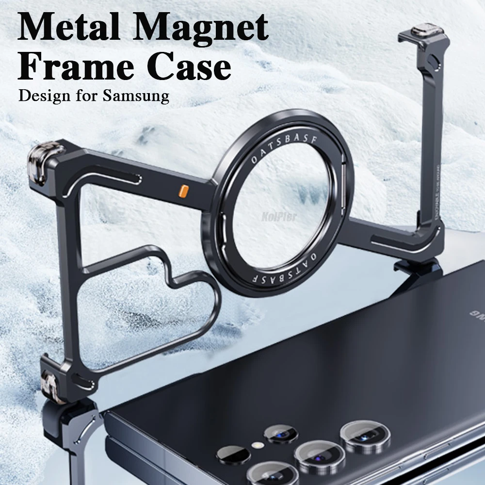 

For Samsung Galaxy S24 ULTRA Alloy Magnetic Magsafe Bracket Phone Case Metal Lens Protective Cover Frameless Cool Z Style Cover