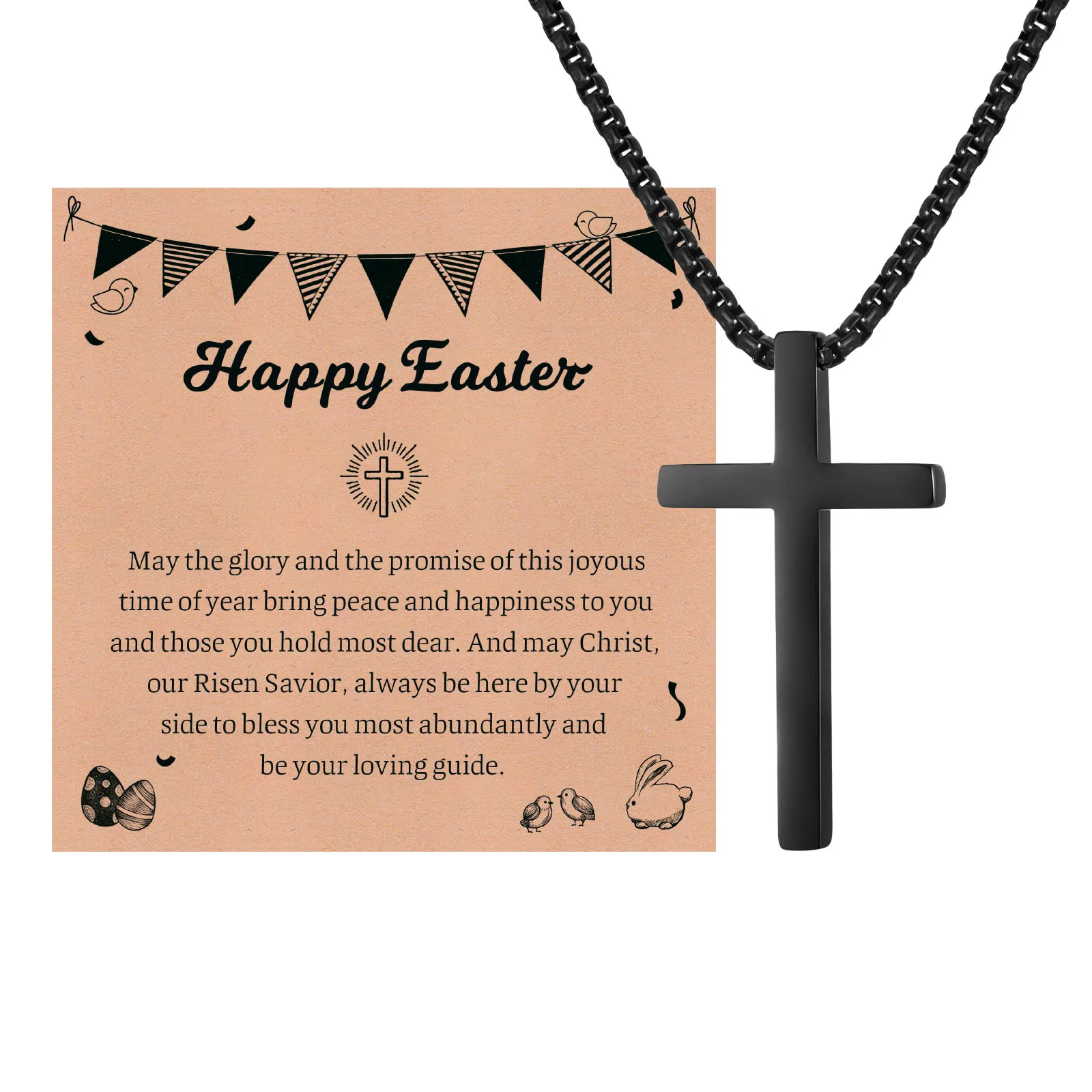 

Vnox Cross Pendant Necklaces for Men, Black Silver Gold Color Stainless Steel Box Chain Thick Cross Necklace with Easter Card