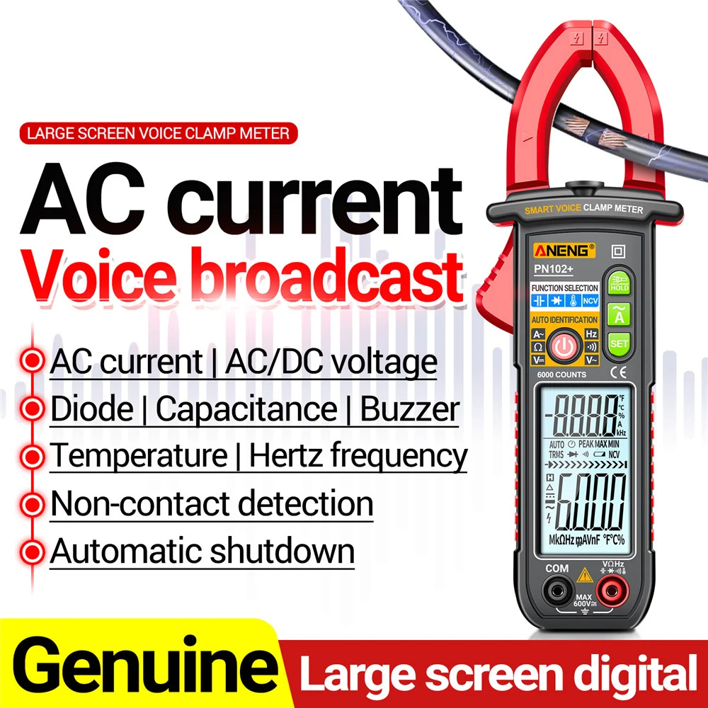 PN102 Multimeter Energy Meter Test 0-600V High Current Transformer Clamp Home Voice Control Auto-range Display Measure Tool