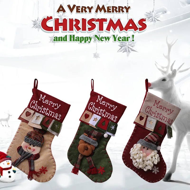 

Christmas Decorations For Home 2023 Christmas Stocking Santa Claus Children's Gifts Snowman Elder Elk Candy Bag Tree Pendant