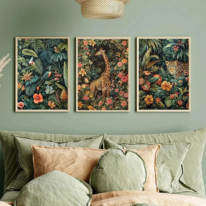 Tropical Jungle Wild Leopard Plants Animals Color Art Poster Canvas Decorative Painting Nordic Mural Home Decoration Wall Art