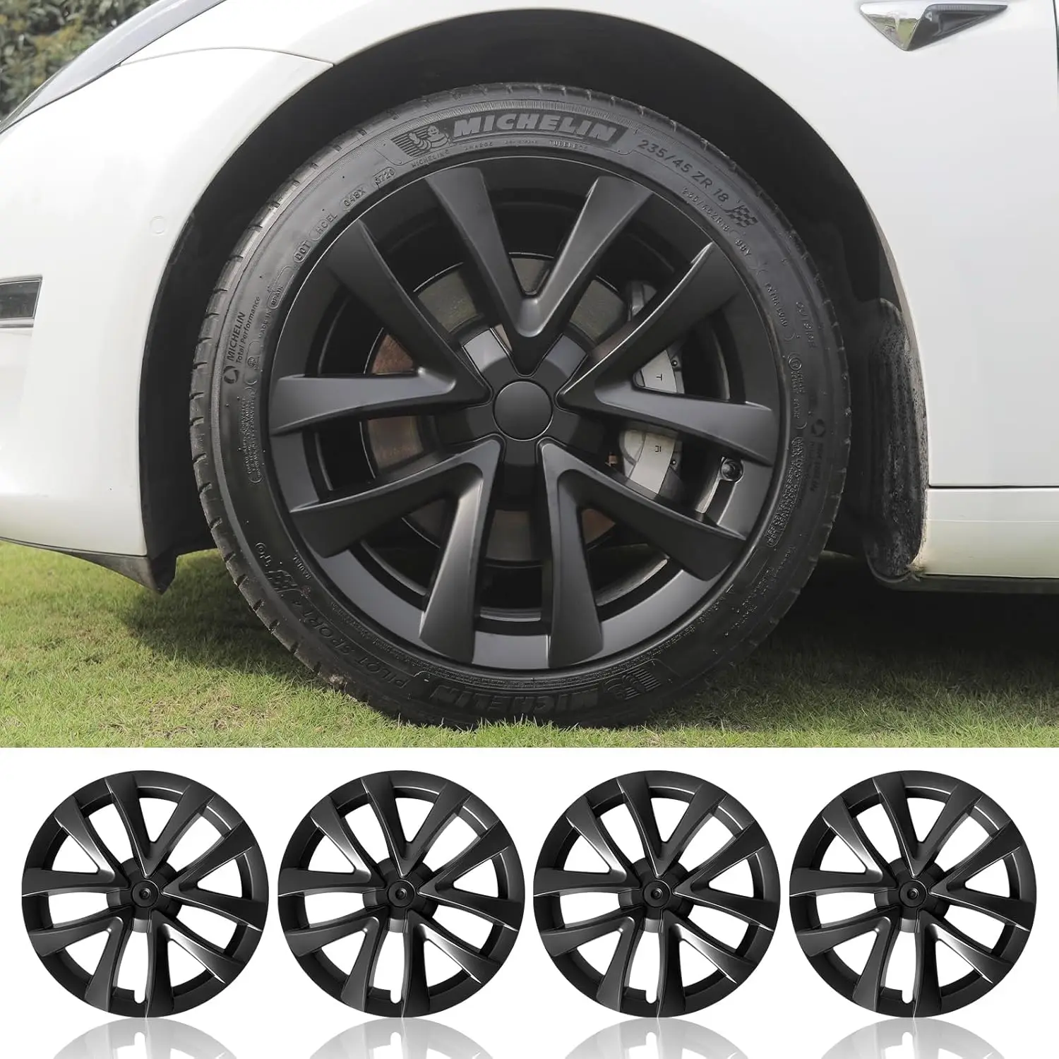 

18" Wheel Cover for Tesla Model 3 2017-2023, 4PCS Hubcaps, Full Rim Protection, Snap-On Easy Install, Durable ABS